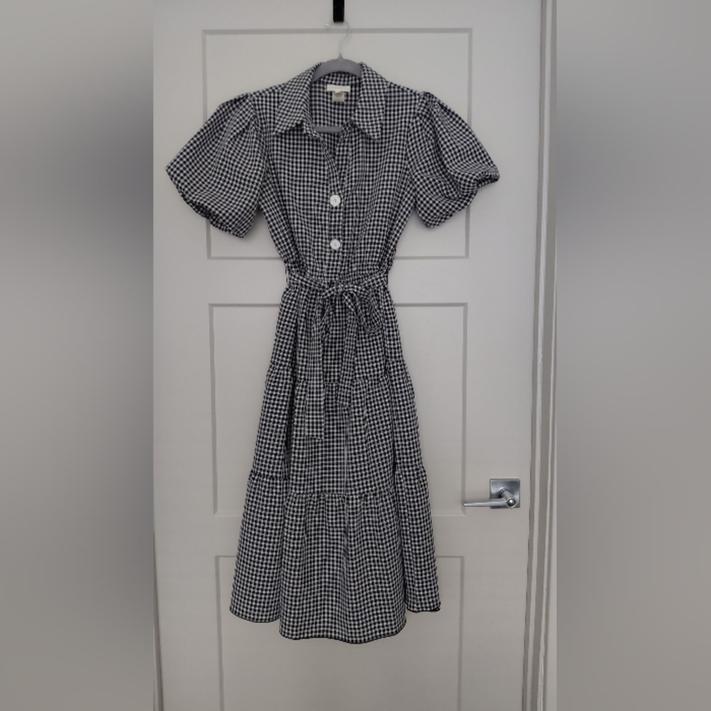Be Guilded Gingham Puff Sleeves Tiered Dress